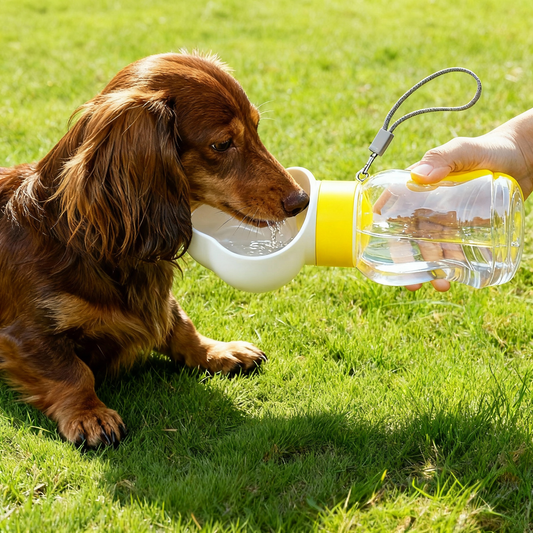 Yellow Pet Water Bottle With Food Container