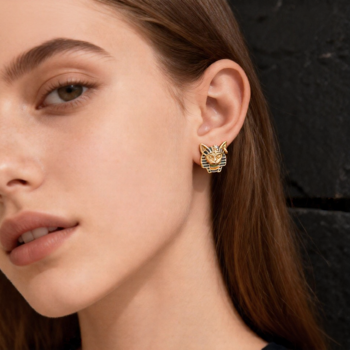 Ancient Egyptian Pharaoh-Style Cat Earrings