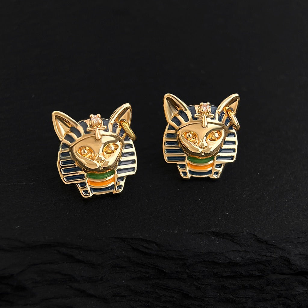 Ancient Egyptian Pharaoh-Style Cat Earrings