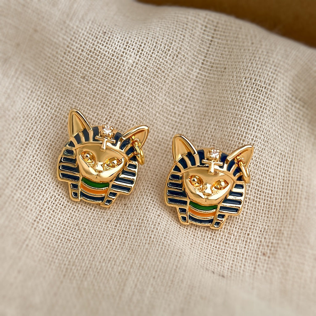 Ancient Egyptian Pharaoh-Style Cat Earrings