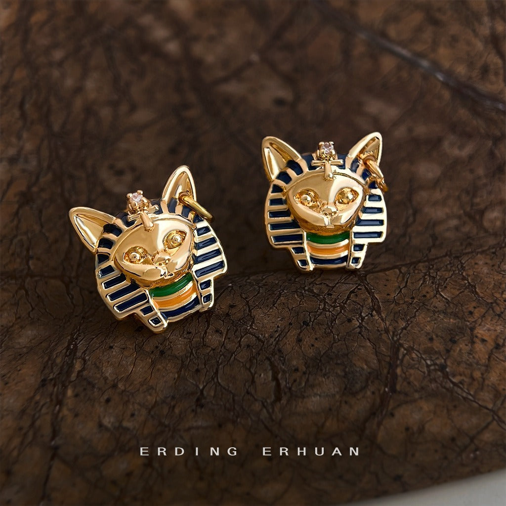 Ancient Egyptian Pharaoh-Style Cat Earrings
