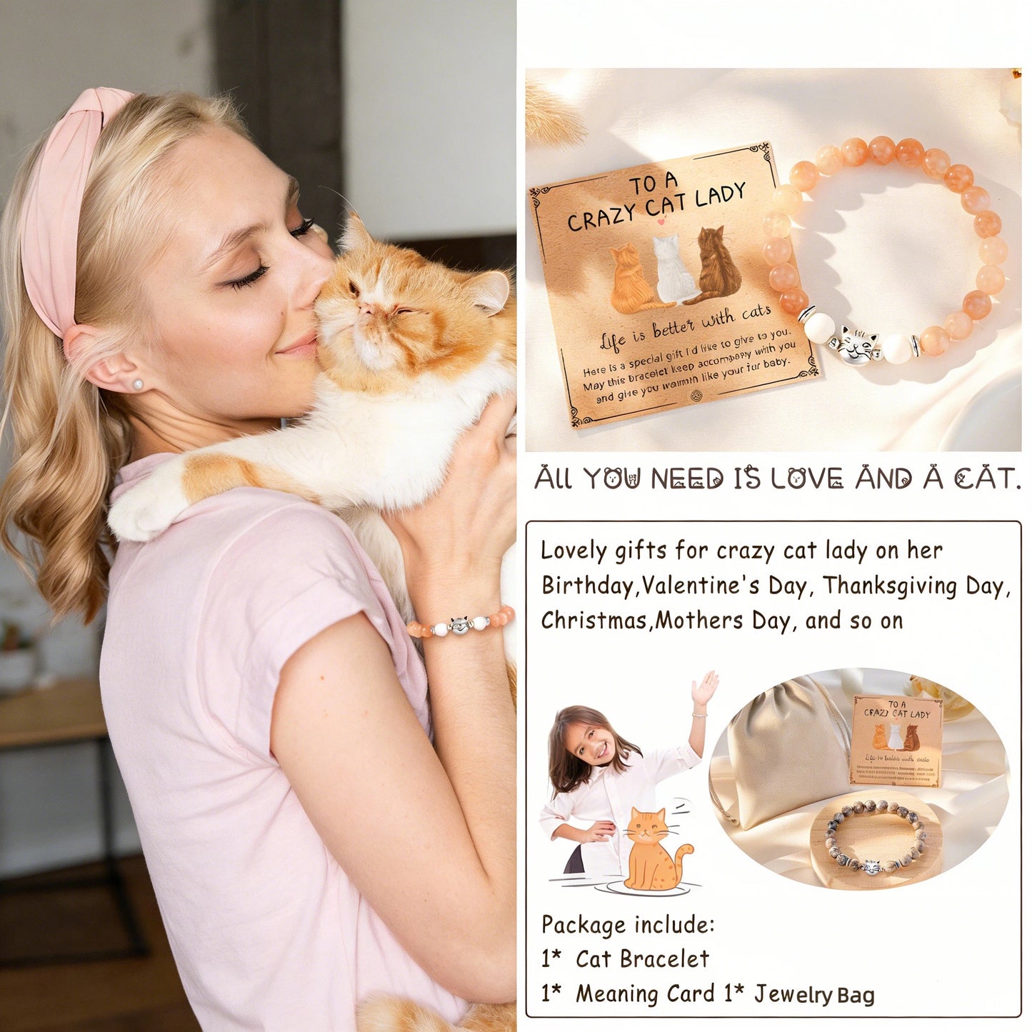 Cat Bracelet Gifts for Women for Cat Lover